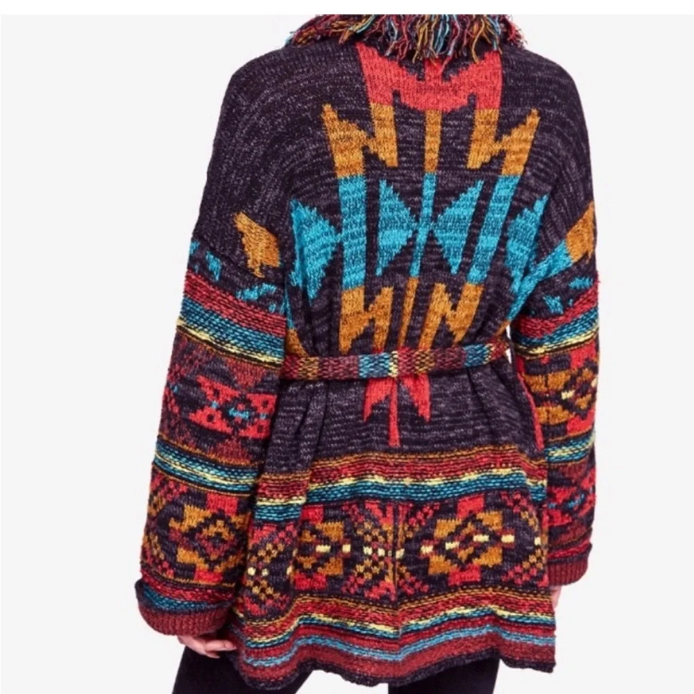 Free people Wild West southwest belted cardigan sweater Aztec xs but fits big - Picture 3 of 12